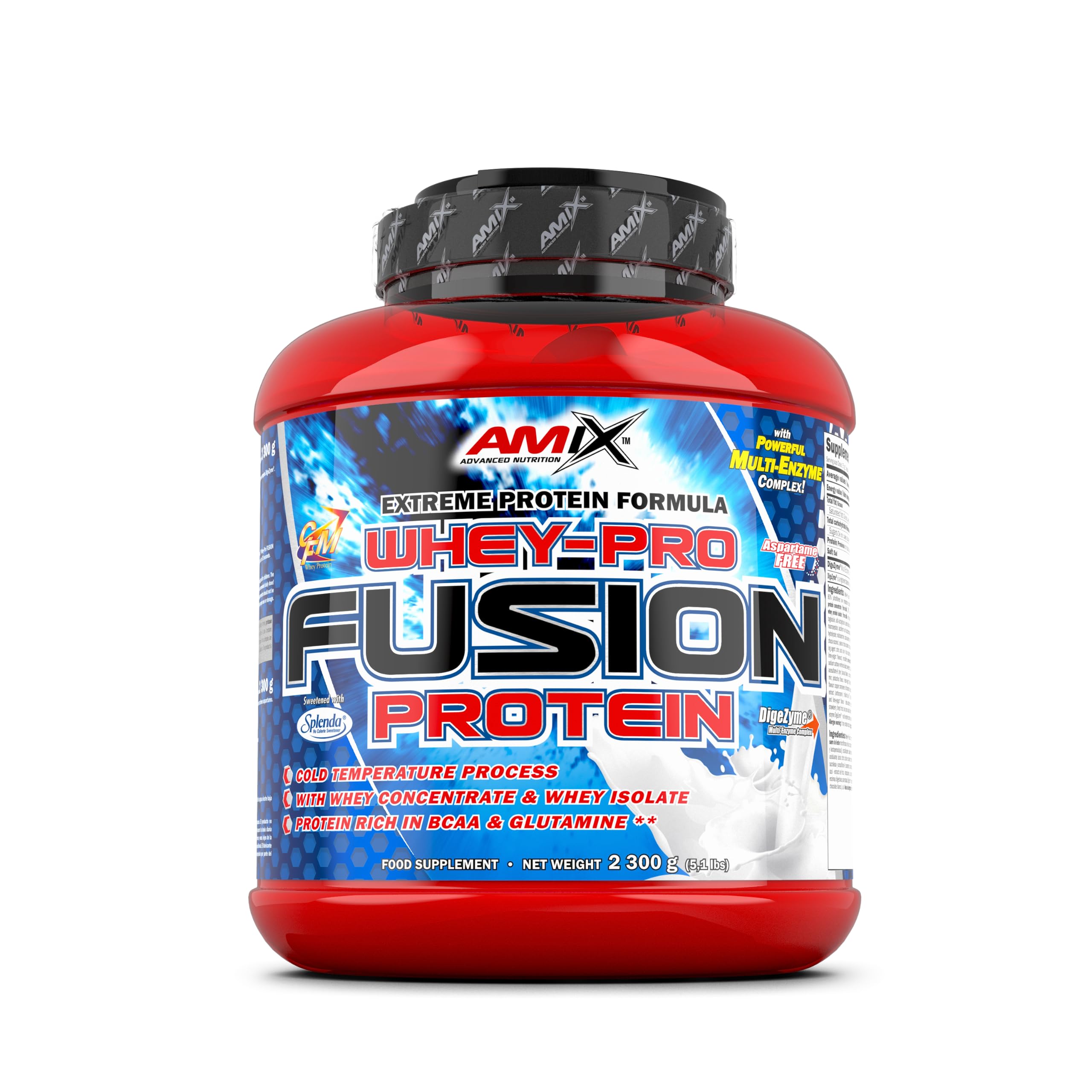 AMIX - Proteína Whey - Pure Fusion - 2,3 Kg - Concentrado de Suero Ultra Filtrado - Proteína Isolada con Splenda - Contiene L-glutamina - Proteínas para Aumentar Masa Muscular - Sabor Coco - Chocolate