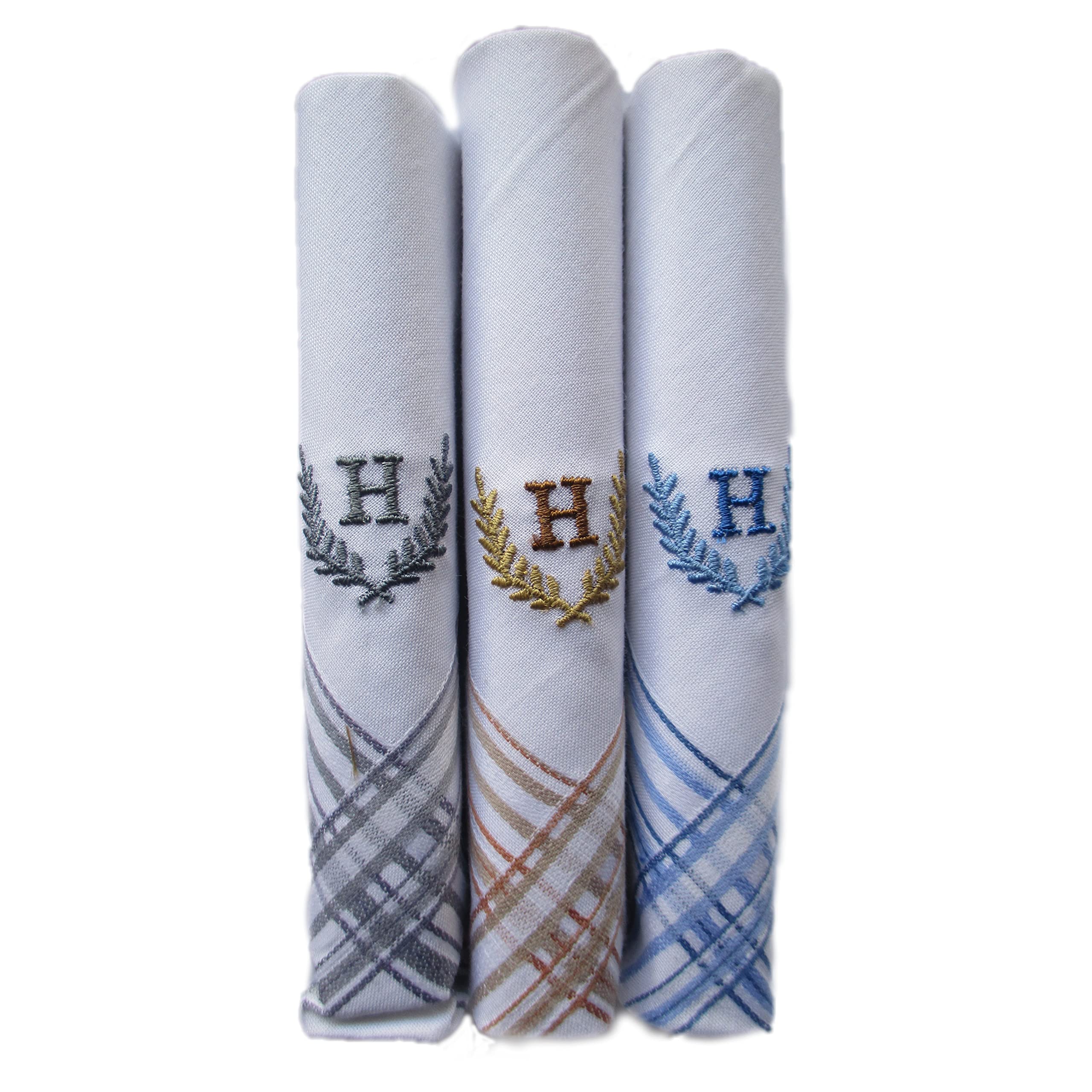 the white square Men's Large Handkerchief in White with Initials (H) Pack of 3-613 W/C-picture-12