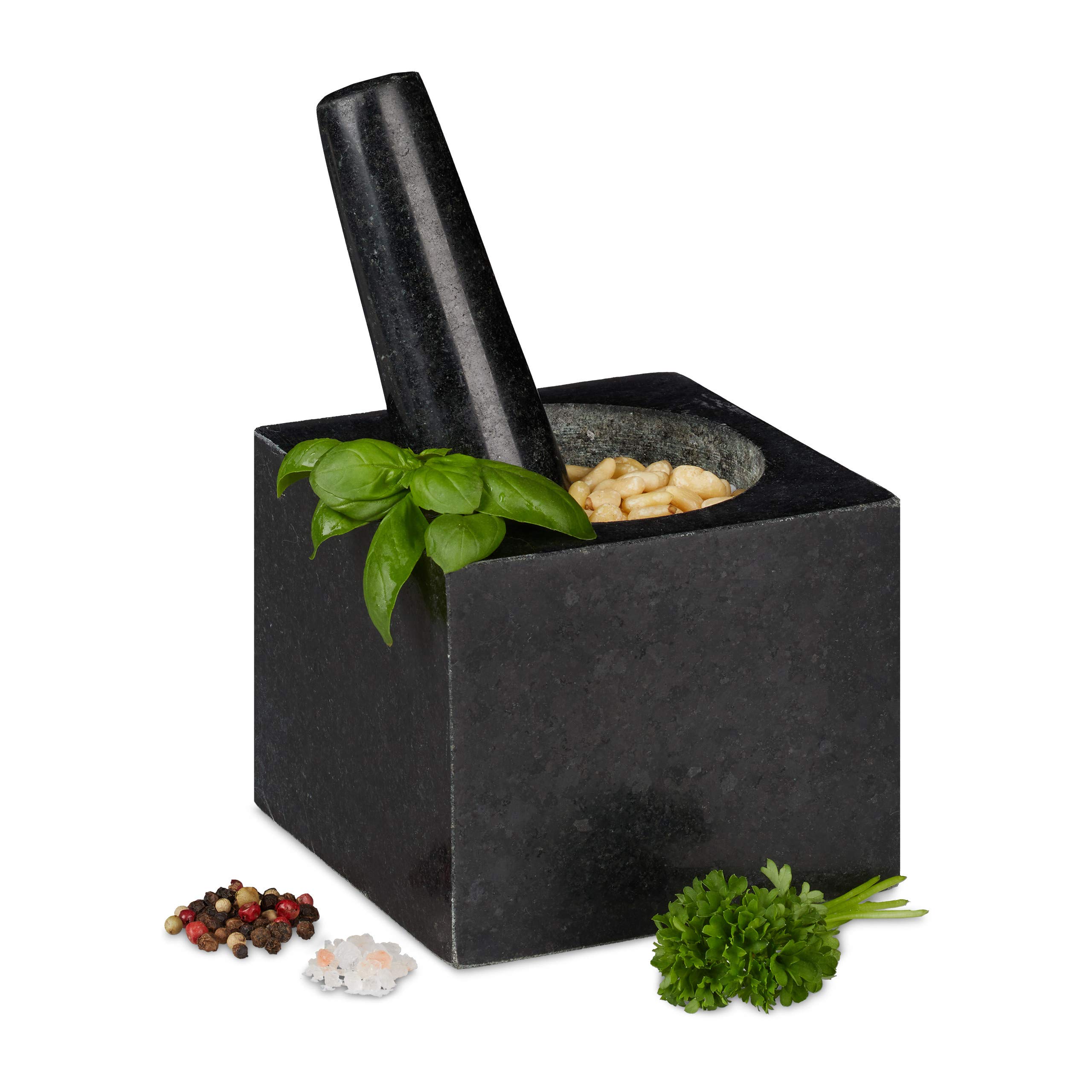 Mortier Et Pilon En Granit XXL - Avec Base Et Couvercle En Liège - Pour épices, Herbes, Pesto