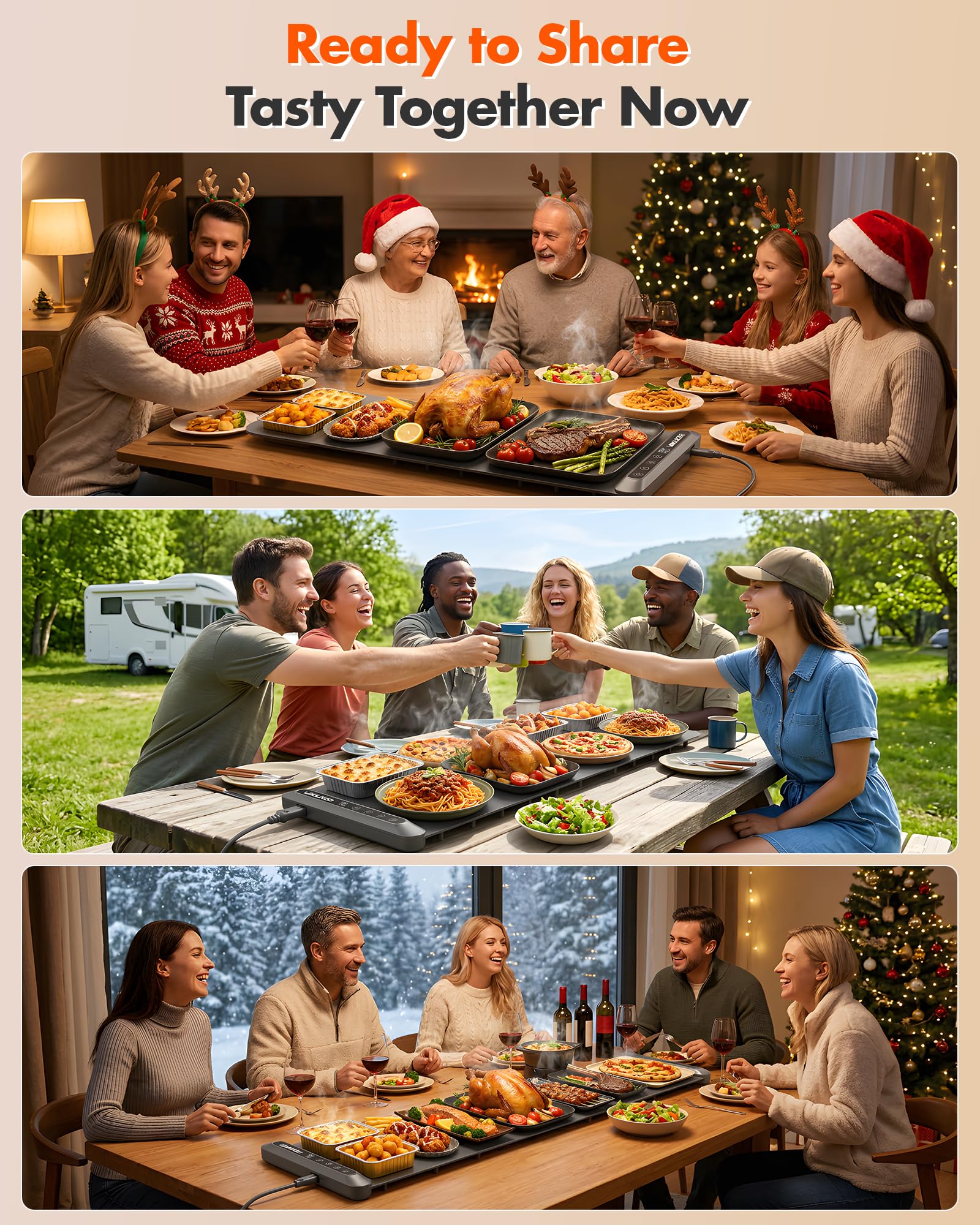 Warmhaltematte für Lebensmittel, extra lang, 109,2 x 30,5 cm, 600 W, hitzebeständige Unterlage, Chafing Dishes für Buffet, 6 Temperaturen, 12 Stunden, Kindersicherung, Speisenwärmer für Partys