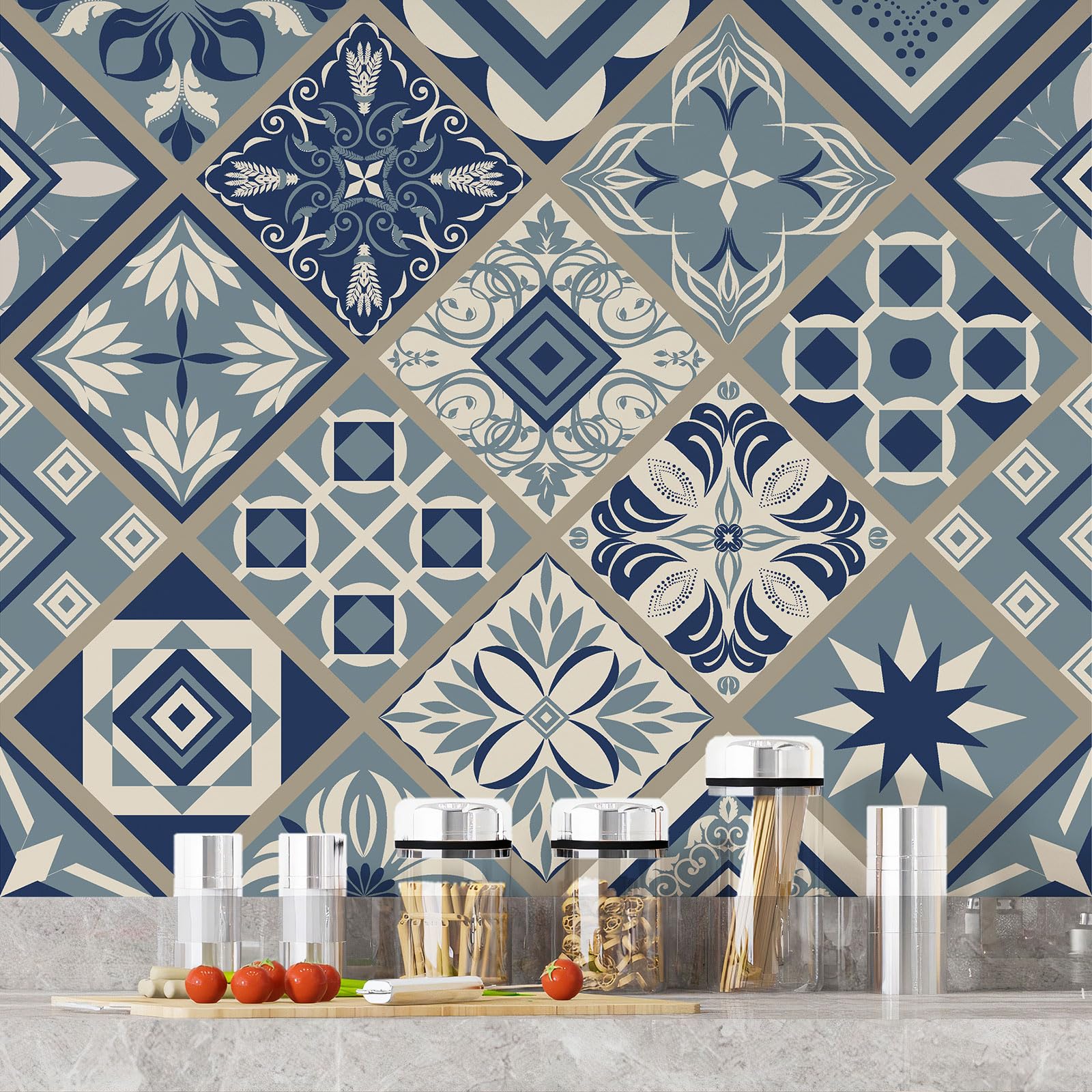 Lumalea Adesivo per cucina, effetto piastrelle di cemento, 3617681625049, adesivo + protezione lucida, 90 x 90 cm