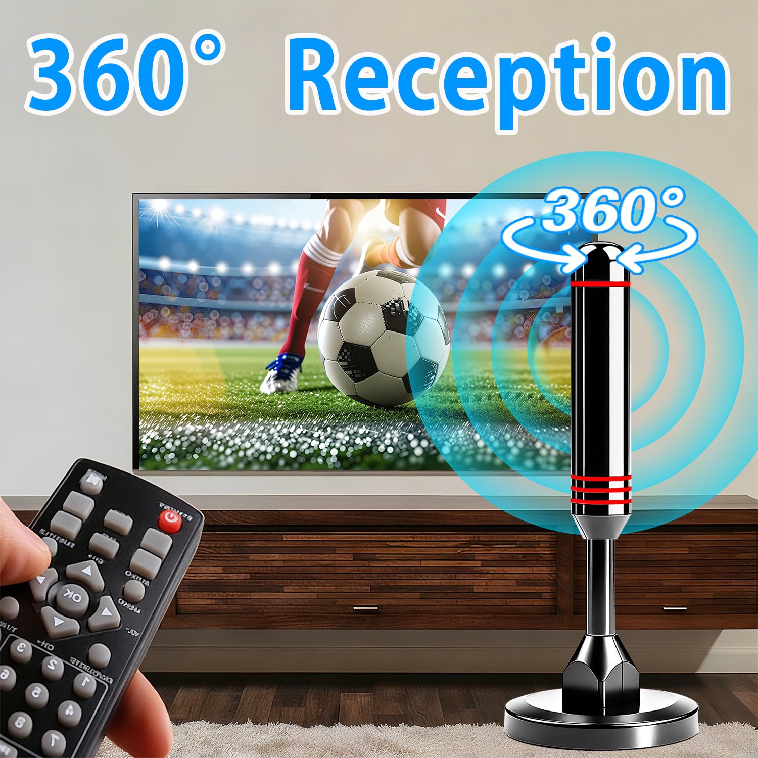 Antena de TV para Smart TV Interior, Antena Digital de Interior 2026 con Base magnética Fuerte, Antena de TV de recepción de 360° y Largo Alcance para Canales Locales, Antena Digital HD de fácil