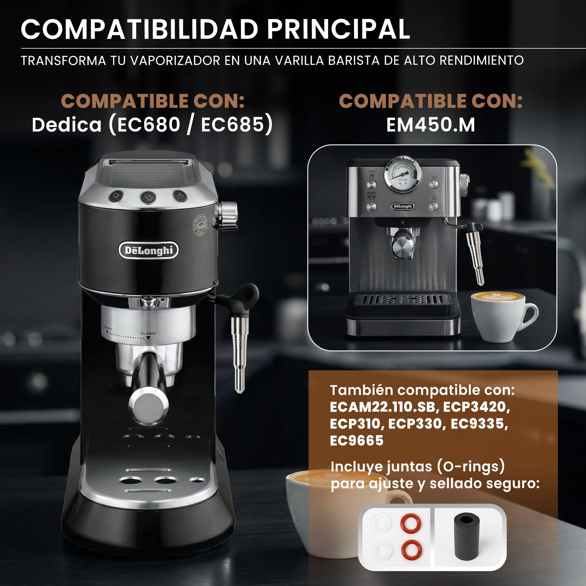 Boquilla Espumadora 1mm para De’Longhi Dedica EC680 EC685 y EM450.M | Boquilla de Vapor Acero Inoxidable para Cafetera Espresso | Upgrade Latte Art