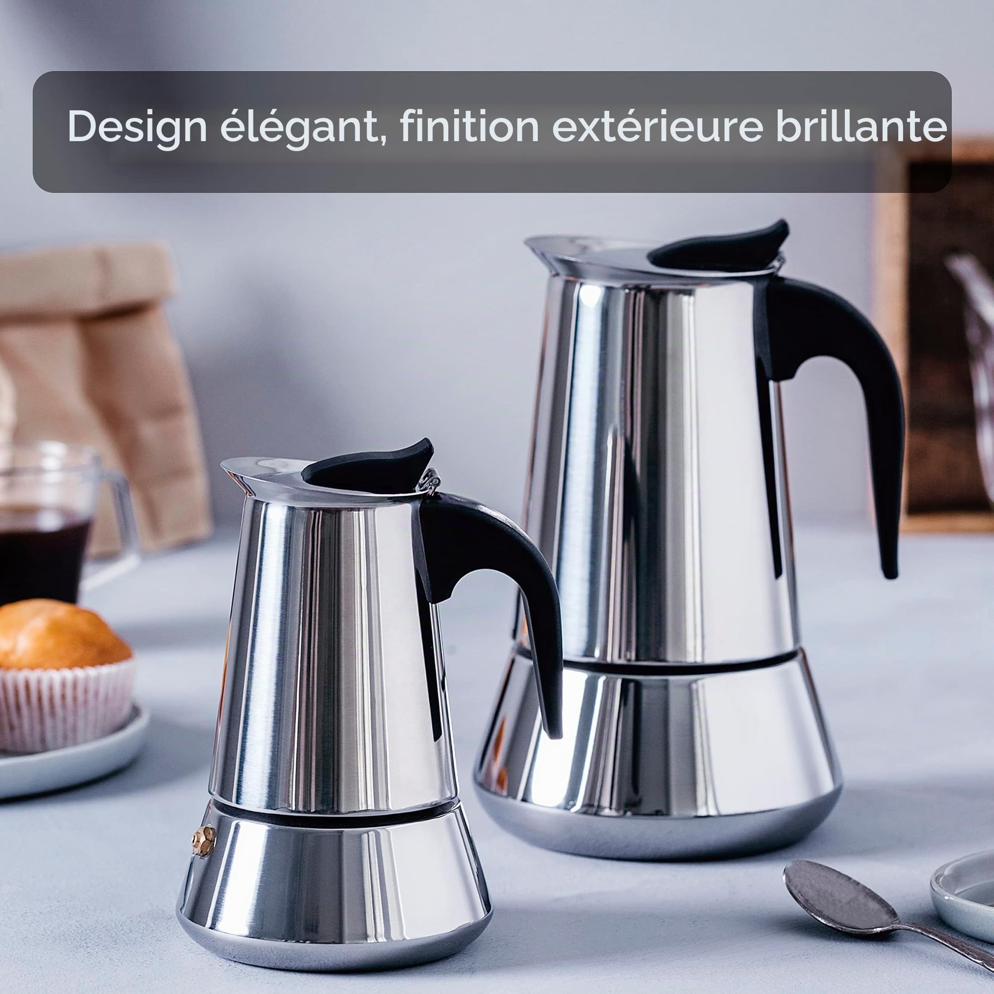 Lacor - 62031 - Milan Cafetière italienne, Cafetière express, Acier inoxydable 18/10, Tout convient au feu y compris induction, Lave-vaisselle, Capacité 10 tasses, Fini brillant