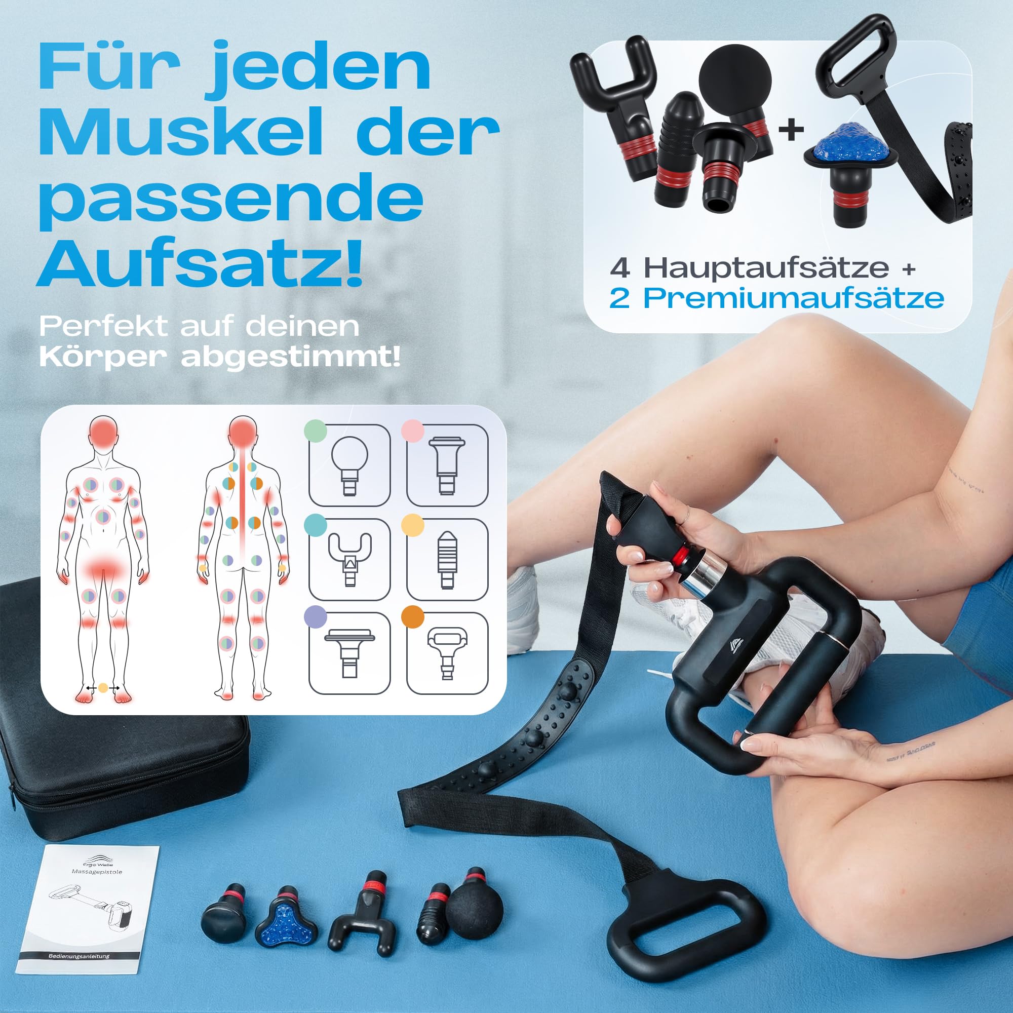Massagepistole mit Gurt & Kühlkopf – Massage Gun Rücken, USB-C