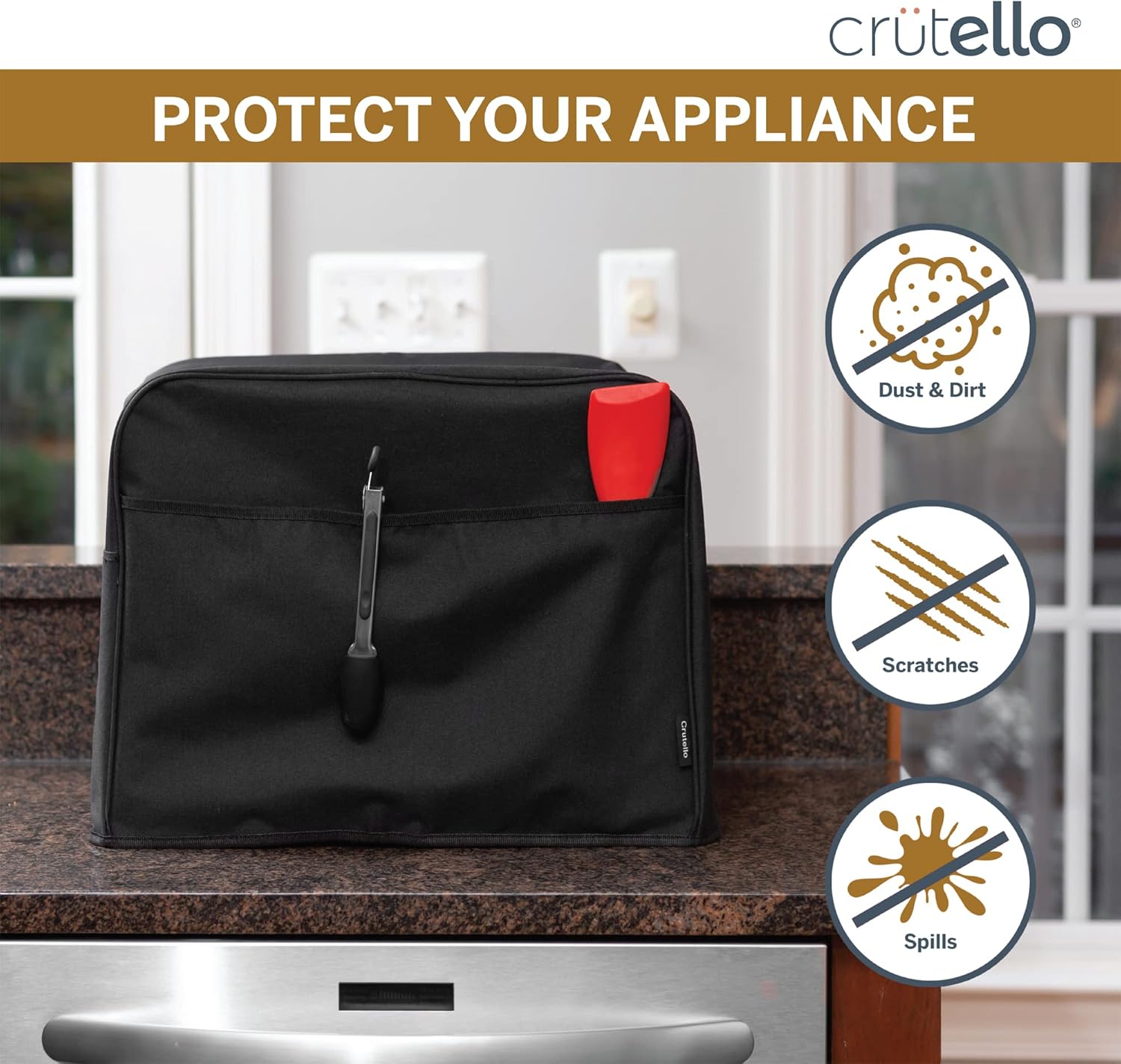 Crutello Crock Pot Cover- Small Appliance Dust Cover Measuring 18.57" x 8.5" x 11.75" Compatible with Hamilton Beach and Crock Pot 6, 7 or 8 Quart Slow Cookers