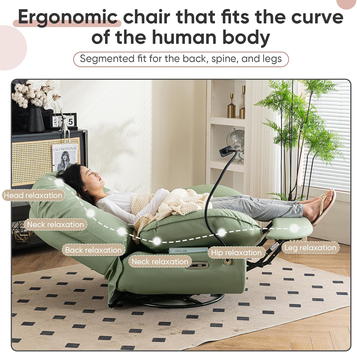 Oversized Electric Recliner Chair, 360 Swivel Rocking Glider Rocker for Adults Modern Ergonomic Lounge for Living Room Phone Stand& Smart Control Theater Seating (Black, Silicone Leather)