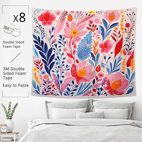 Miniatura 3 de Tapiz floral de plantas modernas abstractas acuarelas de hojas de granja rosa decoración de poliéster grande para colgar en la pared, sala de estar,