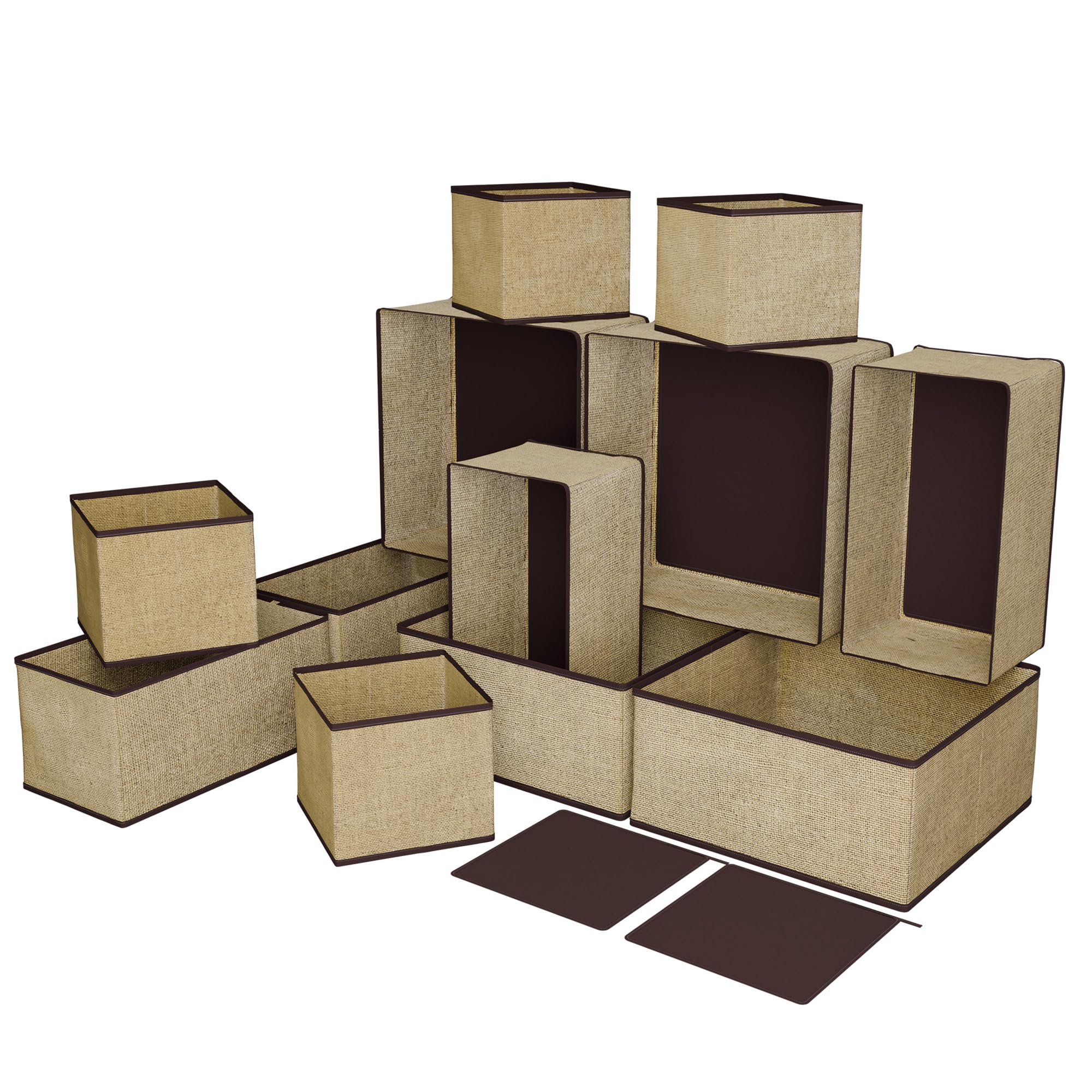 Kuber Industries Faltbarer Schubladen-Organizer (Jute-Stoff), Kleiderschrank-Organizer für Kleidung, Aufbewahrungsbox für Socken, BHs, Krawatte und Schals, Schreibwaren und Schrank-Organizer, Braun,