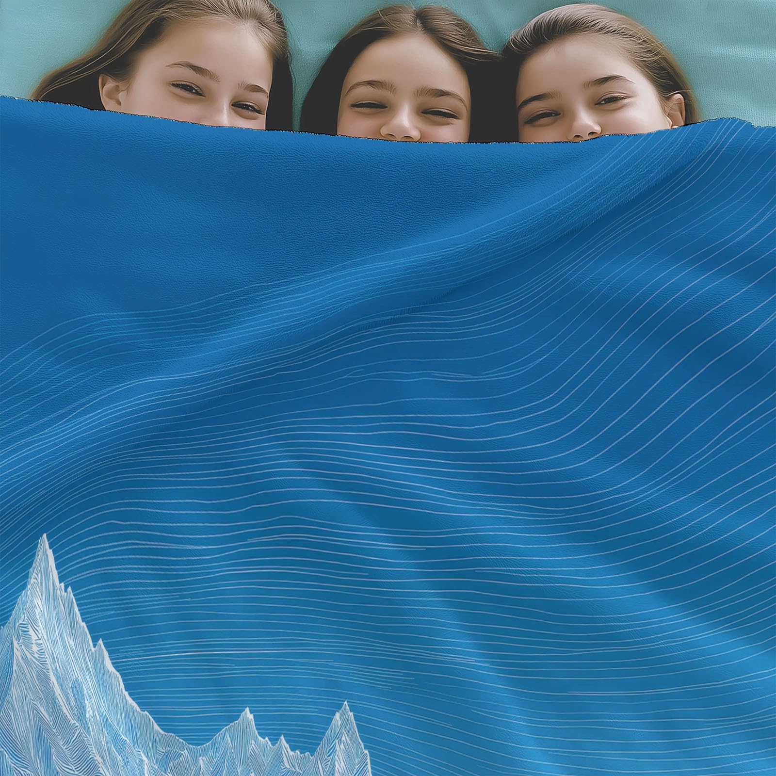 Générique 3D Couverture de Flanelle Polaire Plaid 150 x 200 cm, Couverture Imprimé Motif Abstrait Montagnes Océan Minimalisme eté de Canapé Douillette Bleu Confortable pour Chaise Lit Voyage