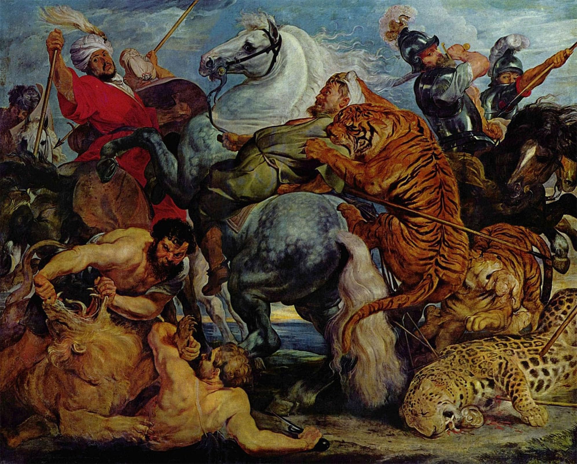 ARTXLXXBN Famous Painting Canvas Artwork Graffiti Print Tiger and Lion Hunting by Peter Paul Rubens Portrait Canvas Image for Home Decor 60x90cm