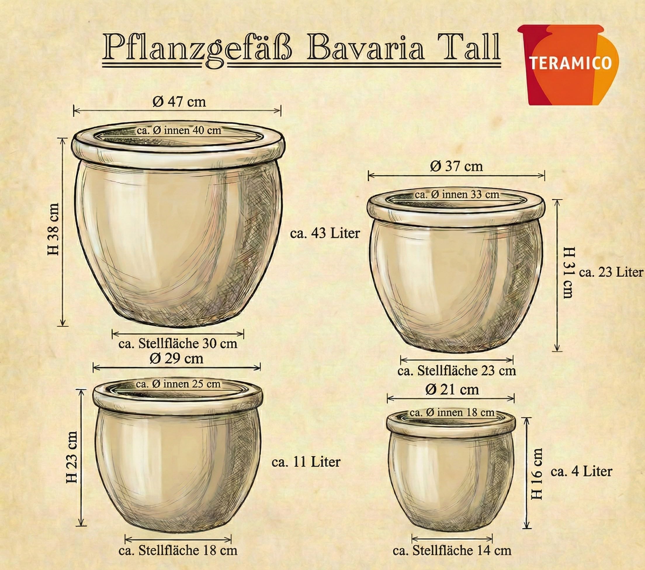 Teramico Vaso per piante in gres fatto a mano, in ceramica, resistente al gelo con foro di scarico, resistente alle intemperie, ideale per interni ed esterni (blu reale, 29 cm x 23 cm)