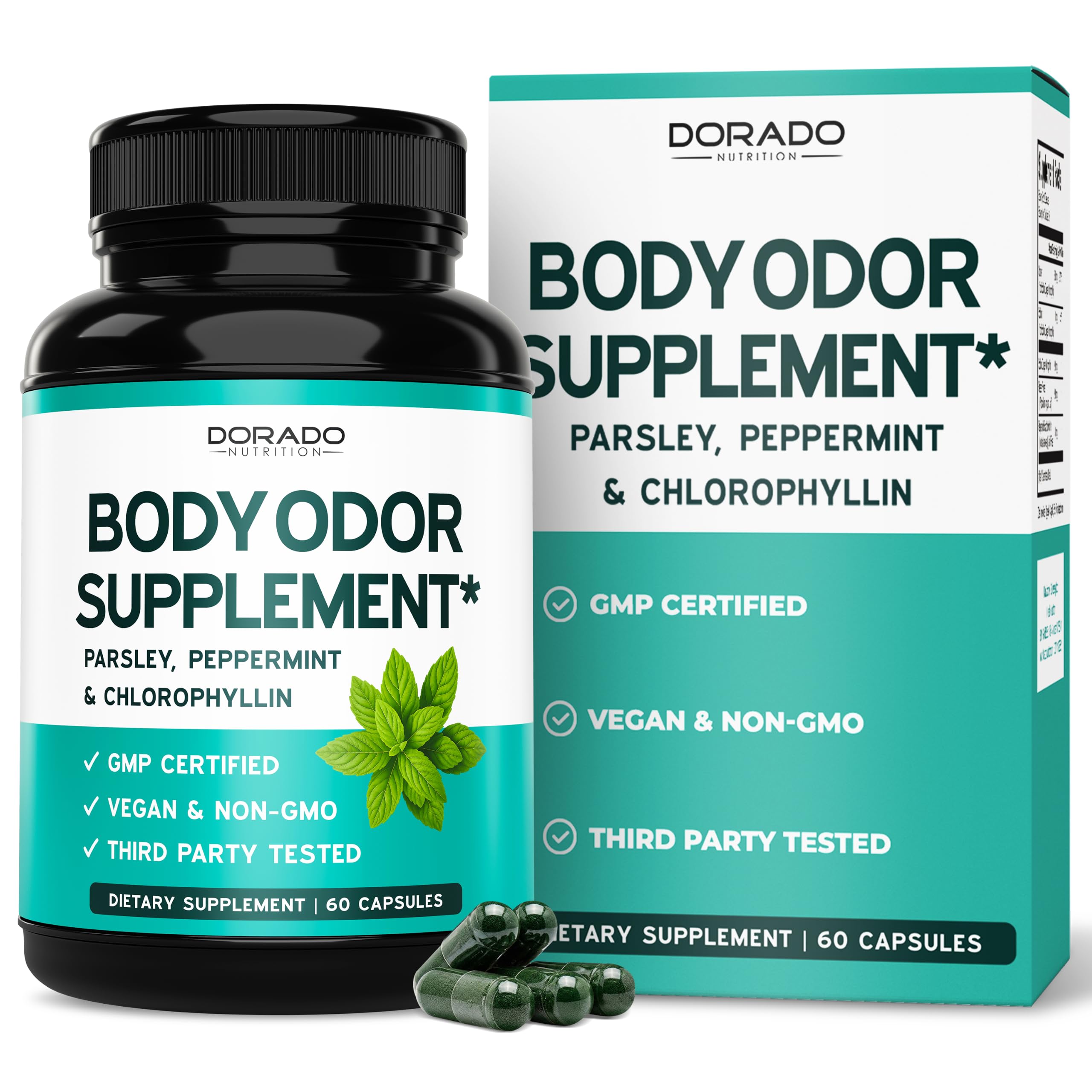 Body Odor Supplement (60 Count) Chlorophyll Capsules for Women & Men - Body Deodorizing Supplement for Skin Health and Digestion Support - Vegan Chlorophyll Pills - Third Party Tested - USA MADE