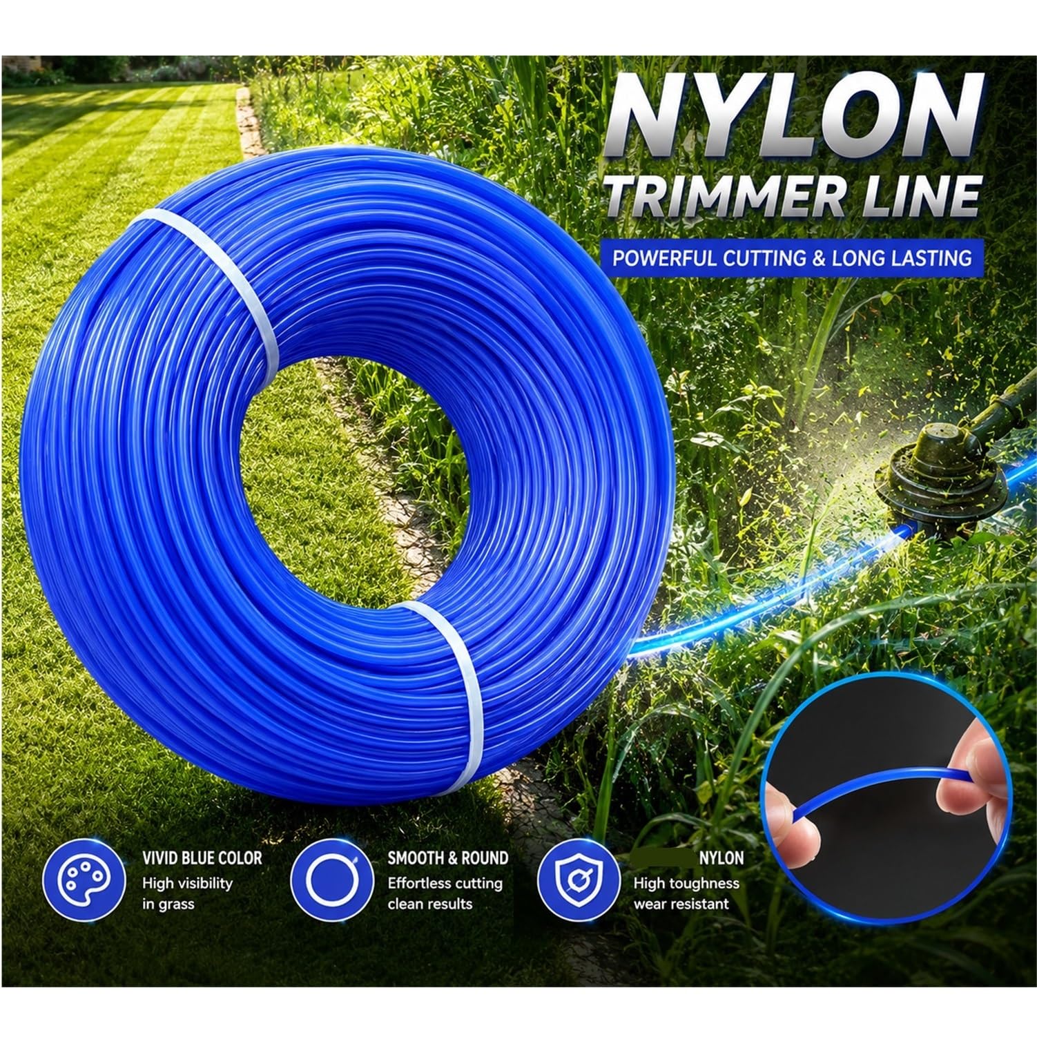 Filo Nylon per decespugliatore 1.6~4.0mm x 100M Tondo | Corda per decespugliatore e tosaerba, 1 rotolo, nylon(3mm,100m)