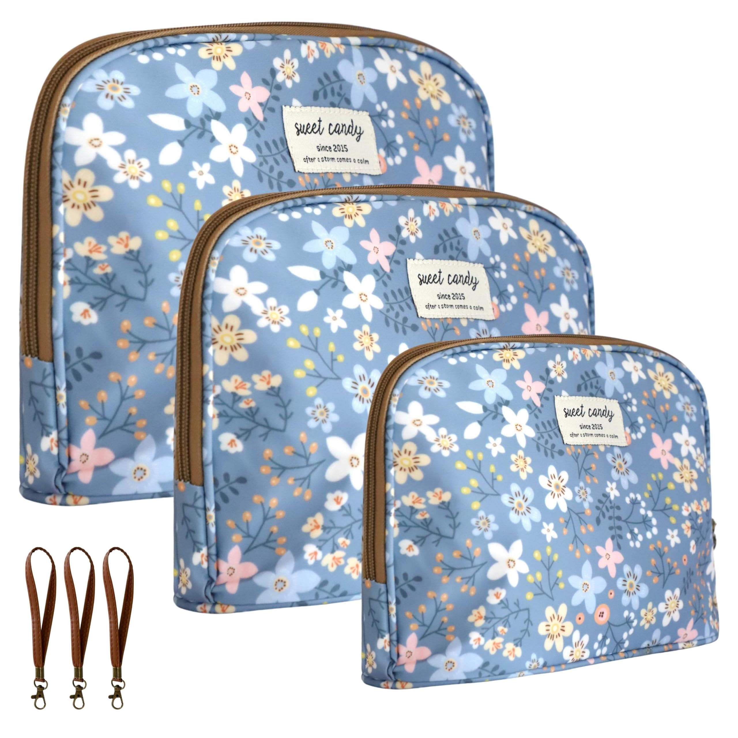 KLAPIA Neceser Mujer 3 Pzs/Grande (3 ud) / Neceser Organizador Maquillaje/Neceser Viaje/Bolsa Aseo Niñas, Bebé/Neceser Playa Piscina/Estuche Escolar/Brochas/Cables/Impermeable con Asas (SML, Azul)