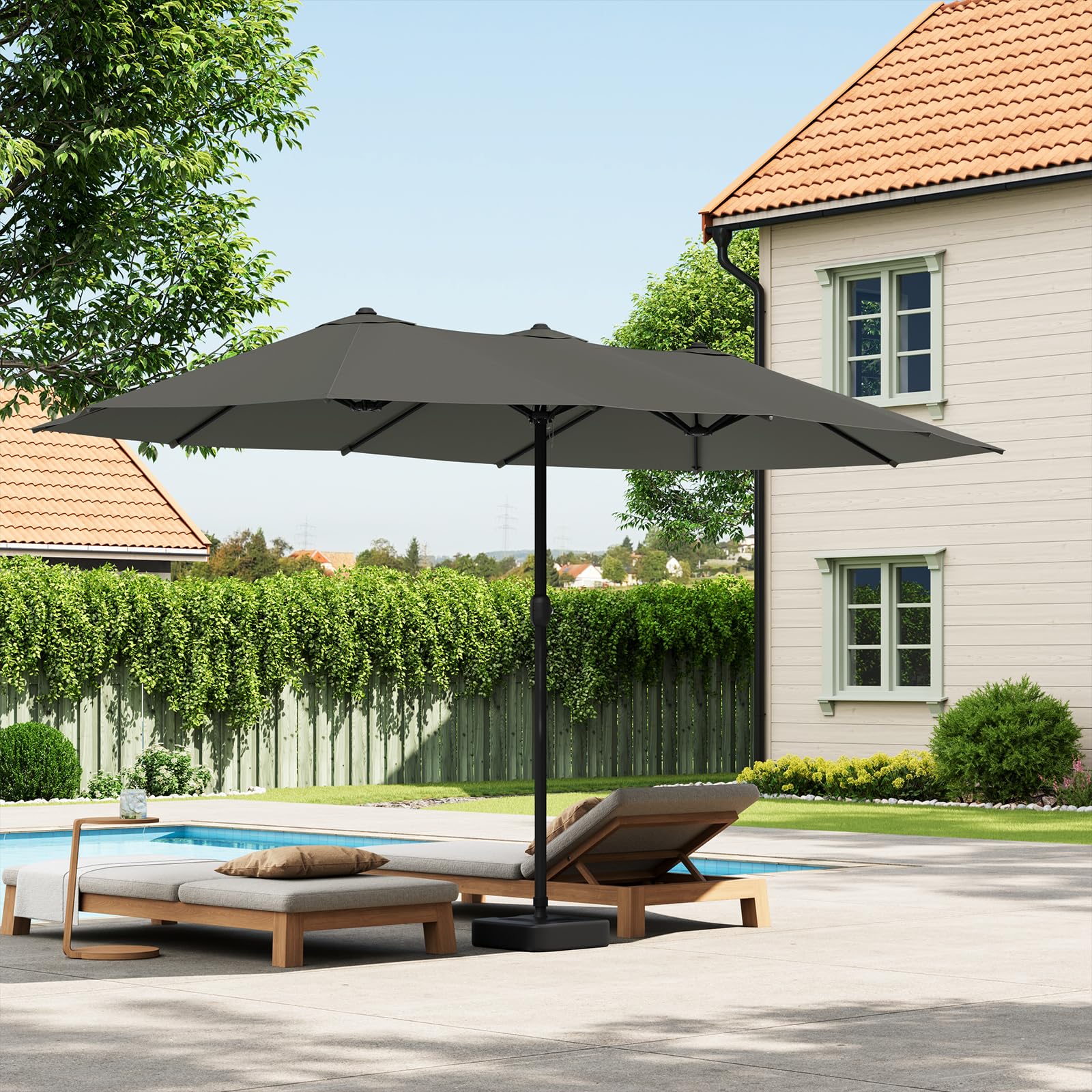 Laneetal Doppelsonnenschirm, XXL Extra großer Sonnenschirm, Gartenschirm, UV-Schutz bis UPF 50+, Terrassenschirm, mit Kurbel, für Garten, Terrasse, Pool und Patio