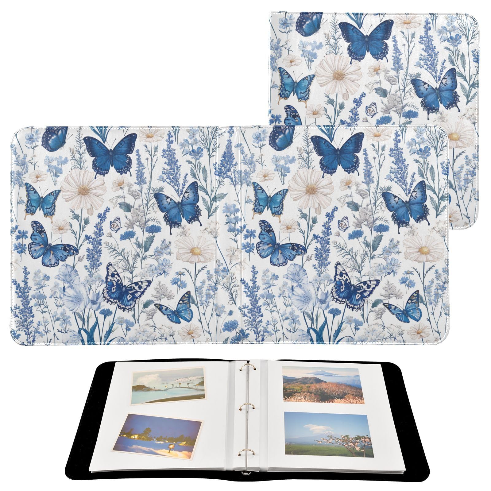 Kigai Daisy Butterfly Photo Album Self Adhesive Scrapbook Album Leather Cover DIY Picture Scrap Book with 20 Adhesive Sheets, 11.8x24x0.8 inch