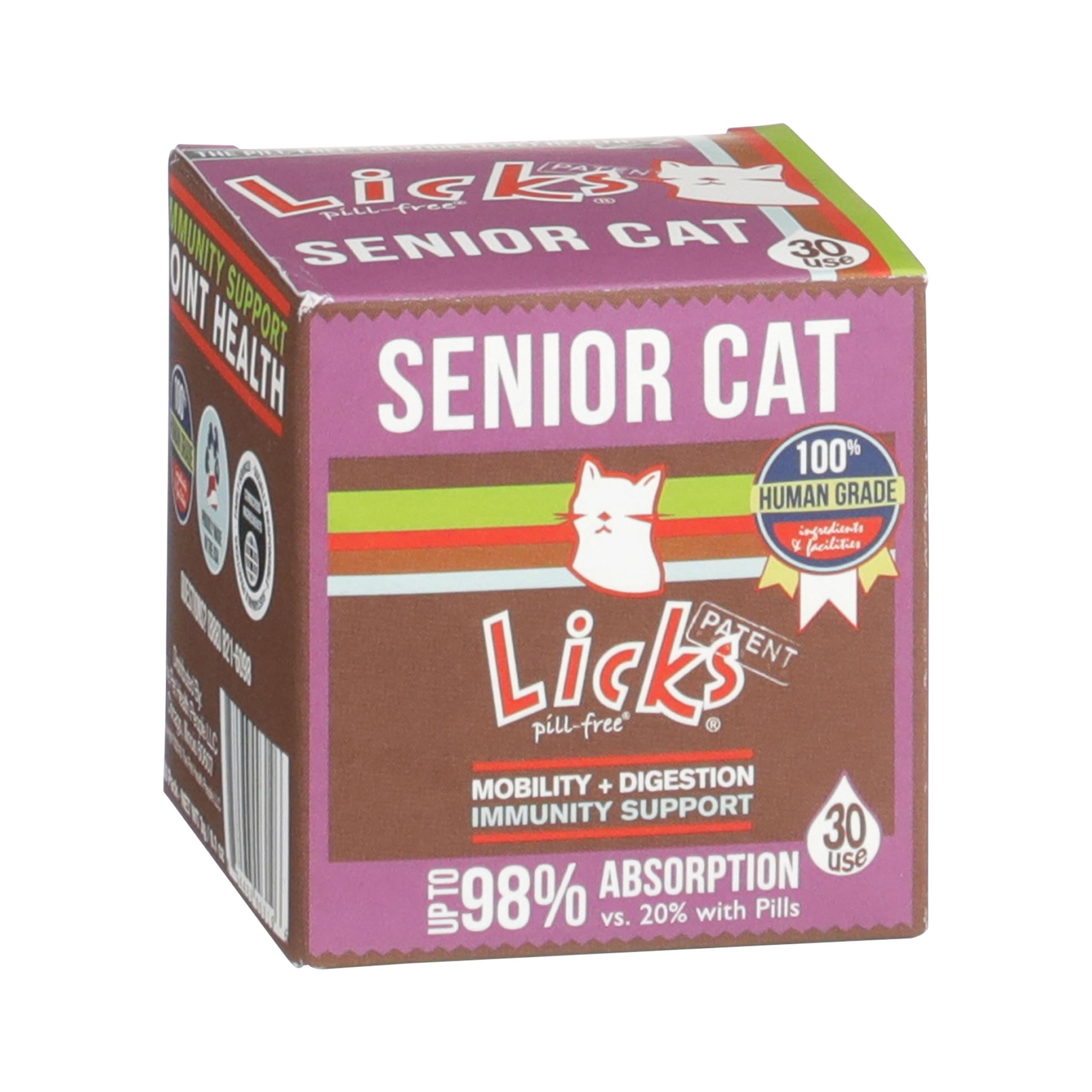 Licks Pill-Free Senior Cat - Joint Support & Digestion Supplement for Senior Cats - Immunity Vitamins & Heart Health Supplements for Older Cats - Gel Packets - 30 Use
