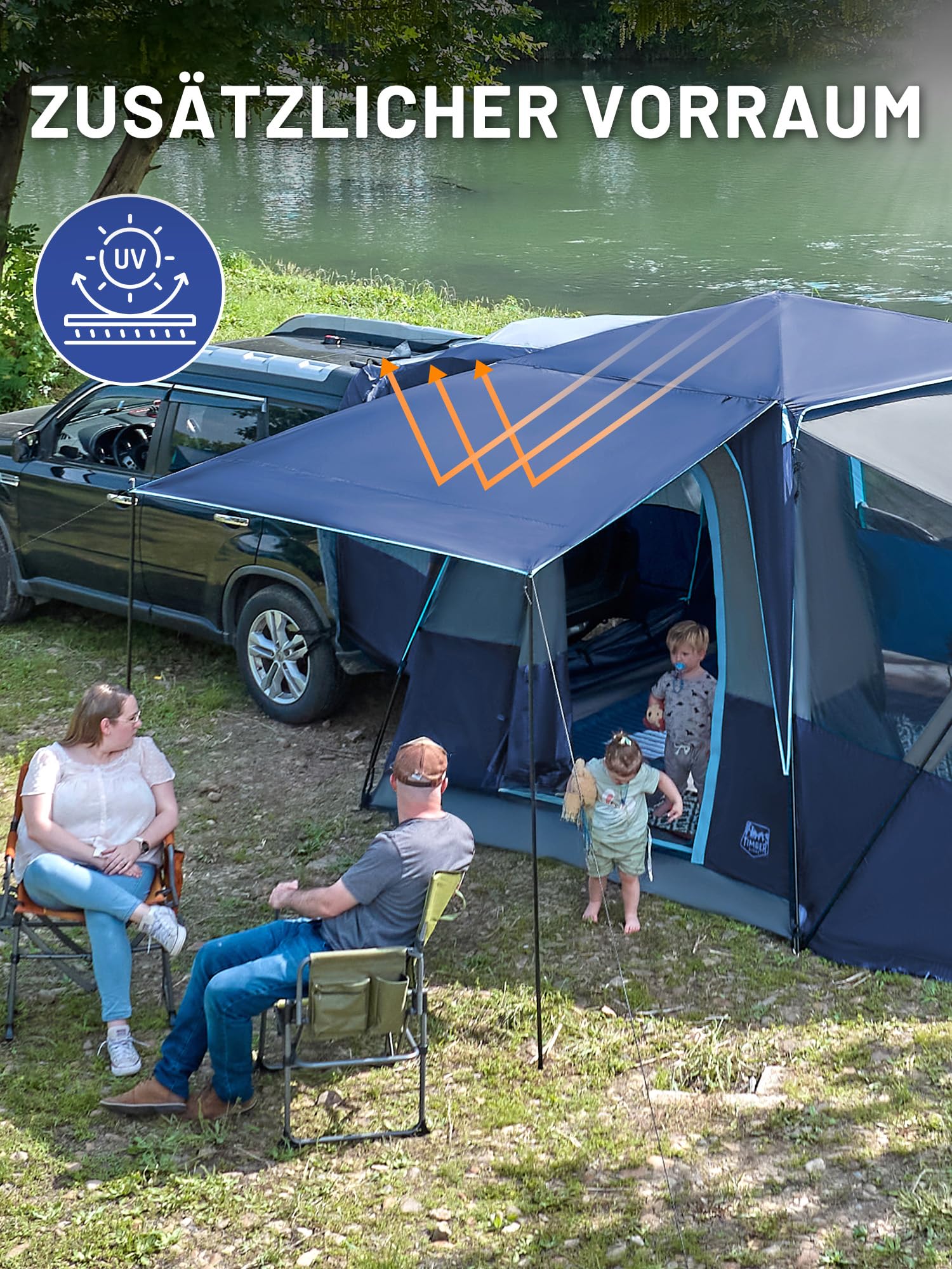 Timber Ridge Heckzelt Auto 5 Personen mit Sonnensegel Autozelt Heckklappe | 397cmx305cmx220cm 3000 mm Wasserdicht Camping Zelt SUV mit Vorzelt für Wohnwagen Familie Reise