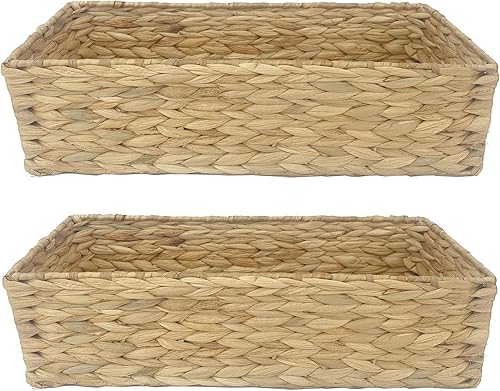 HORPRES Juego de 2, cestas de almacenamiento de jacinto de agua tejidas de 3 secciones Cestas de mimbre para estantes (color natural) (tamaño