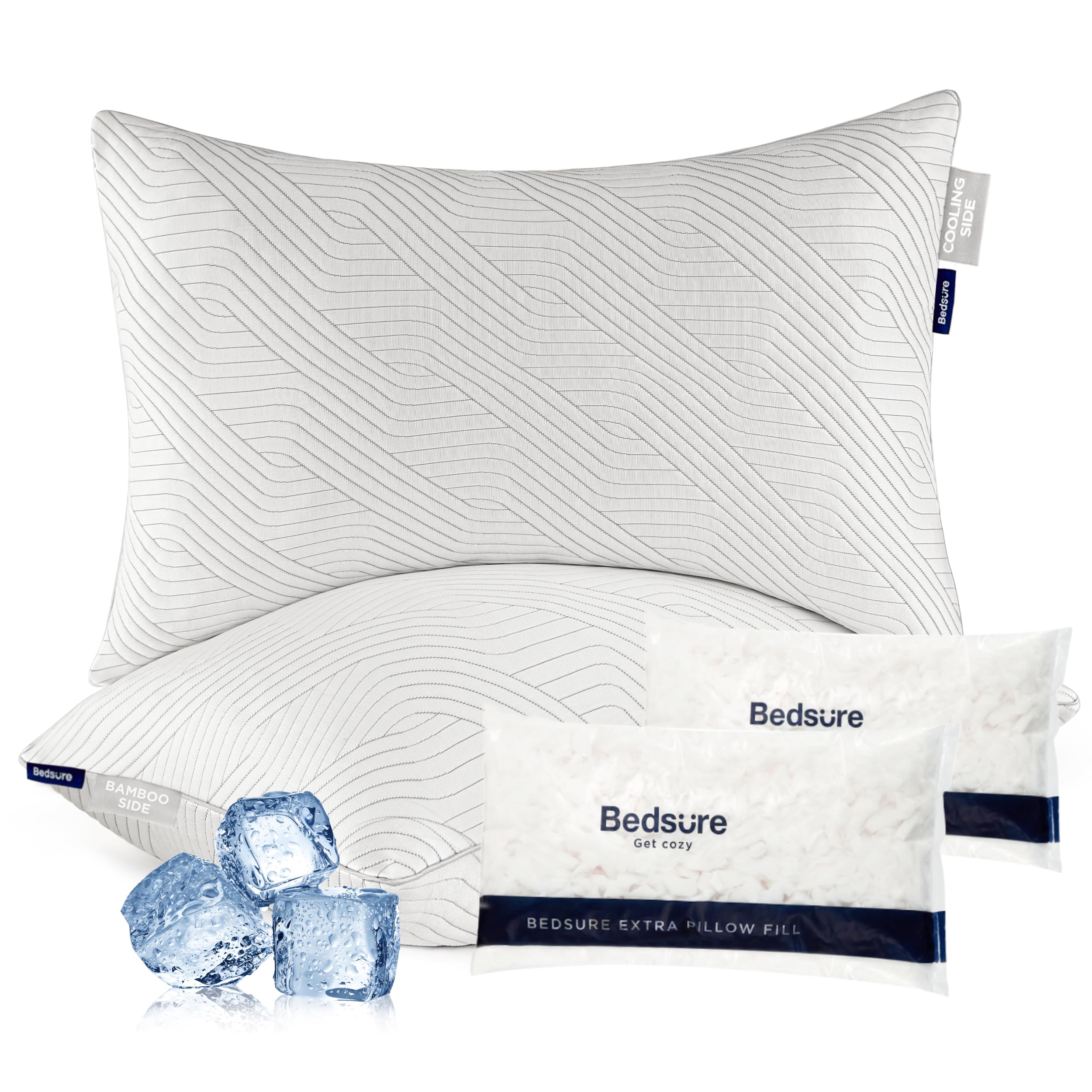 Bedsure Memory Foam Pillows Queen Size, Set of 2, Adjustable Firm Bed Pillows for Sleeping, Cooling Dual-Sided Design, Rayon Derived from Bamboo Pillowcases for Side, Back, Stomach Hot Sleepers