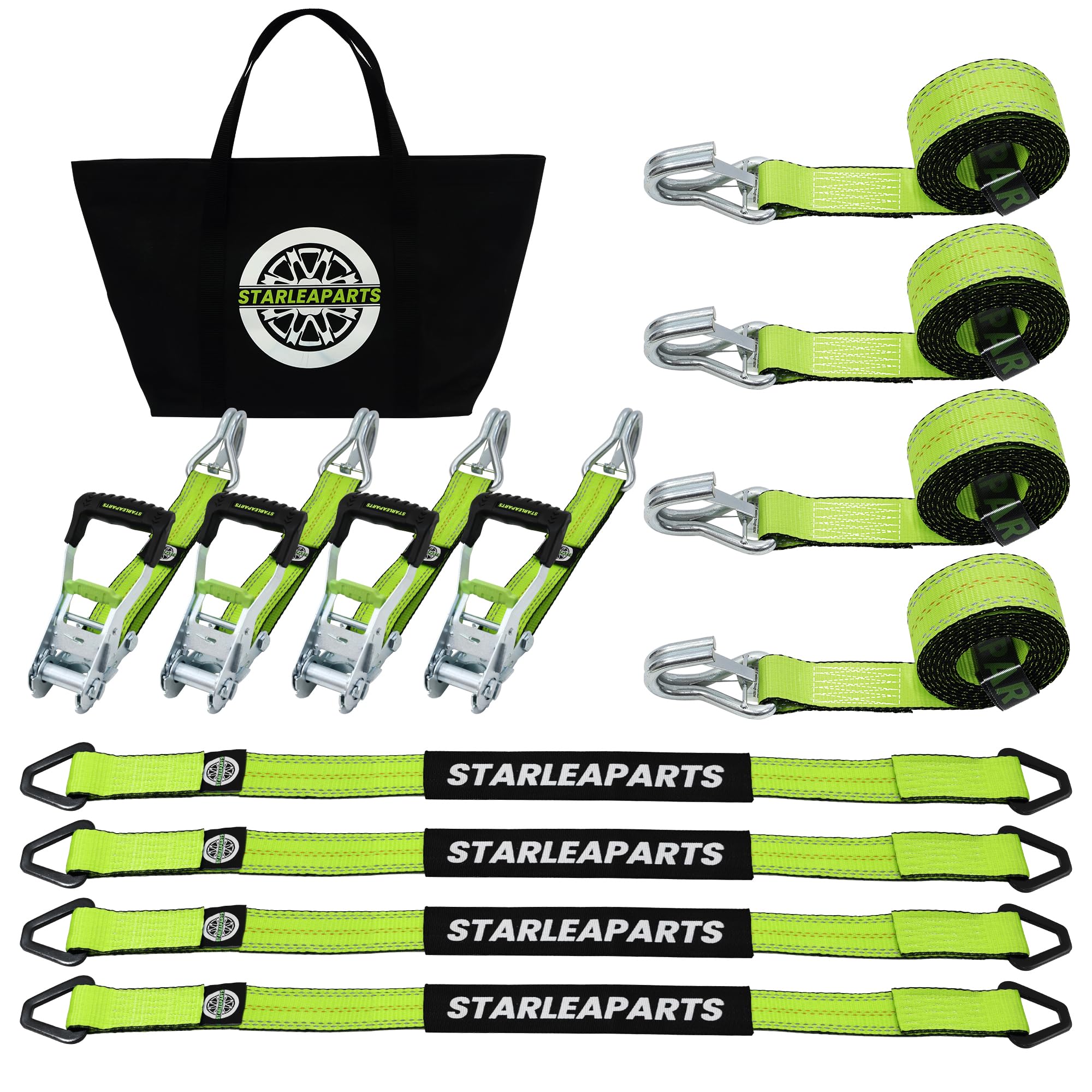 Car Trailer Tie Down Straps with Relfective - 2" x 144" Car Tie Down Straps for Trailer - 10,000LBS Break Strength Tire Straps for A Car Trailers with