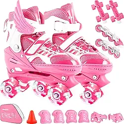 Patins Infantil 2 Em 1 Ajustável Patins 4 Rodas, Patins Quad, Patins Infantil Menina, Ajustável com Bolsa e Kit Proteção, Para meninas, meninos e iniciante