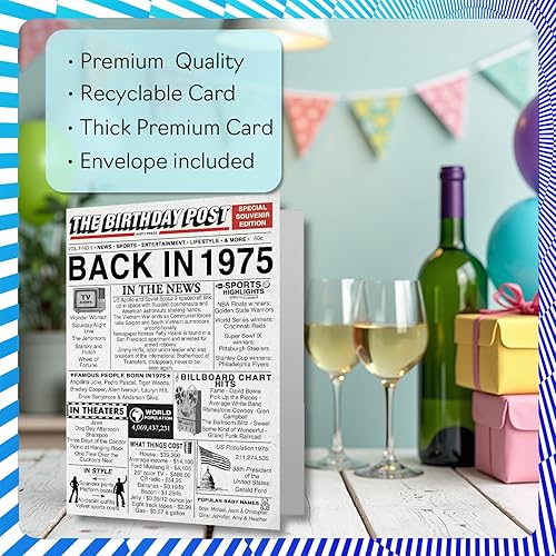 Miniatura 3 de Tarjetas de cumpleaños número 49 para hombres y mujeres, periódico Back In 1975, tarjeta de decoración de cumpleaños 49 para ella, papá, mamá,