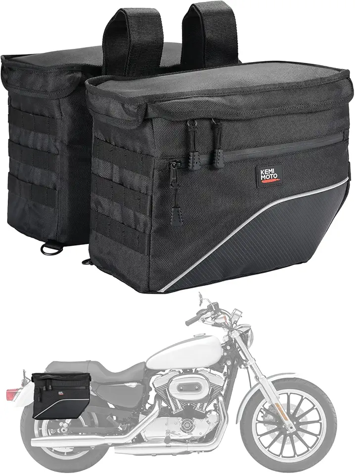 KEMIMOTO Upgrade Motorcycle Saddle Bags Middle-Sized Throw Over Saddlebags Orange Liner Scooter Panniers 26L Universal Compatible with Softail Sportster Cruiser Motorbike Dirt Bike