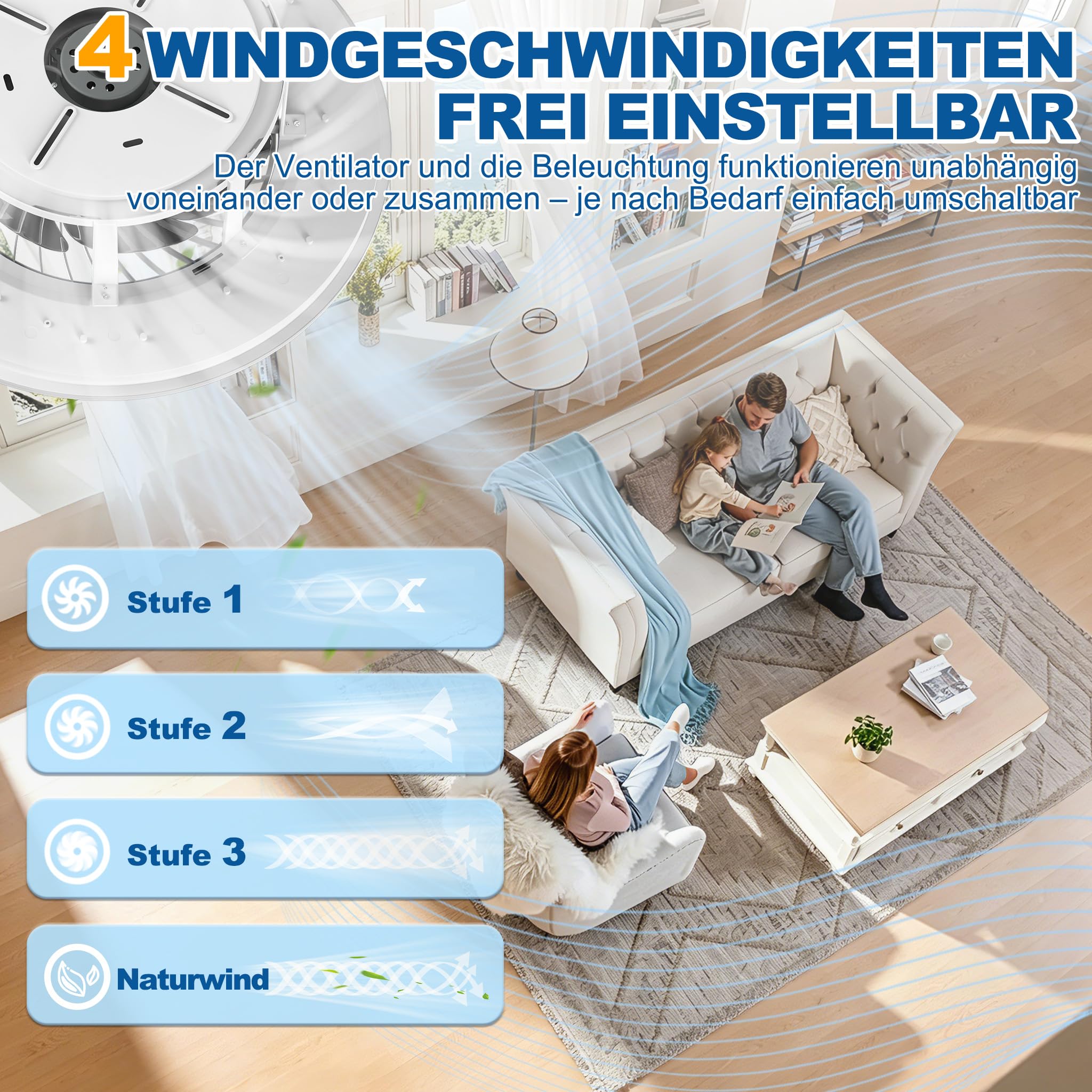 ACXIN LED Deckenventilator Mit Beleuchtung Deckenventilator mit Fernbedienung Lüfterlicht Deckenleuchte Dimmbar Modern Lüfter Lampe Ventilator Deckenlampe 90W
