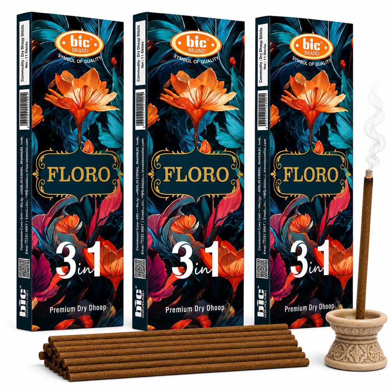 BIC Floro 3 in 1 Premium Dry Dhoop Sticks (Pack of 3 x 20 Sticks) | Floral Incense Sticks for Pooja & Home Fragrance | Long Lasting Premium Dhoop for Prayer & Positive Energy-picture-14