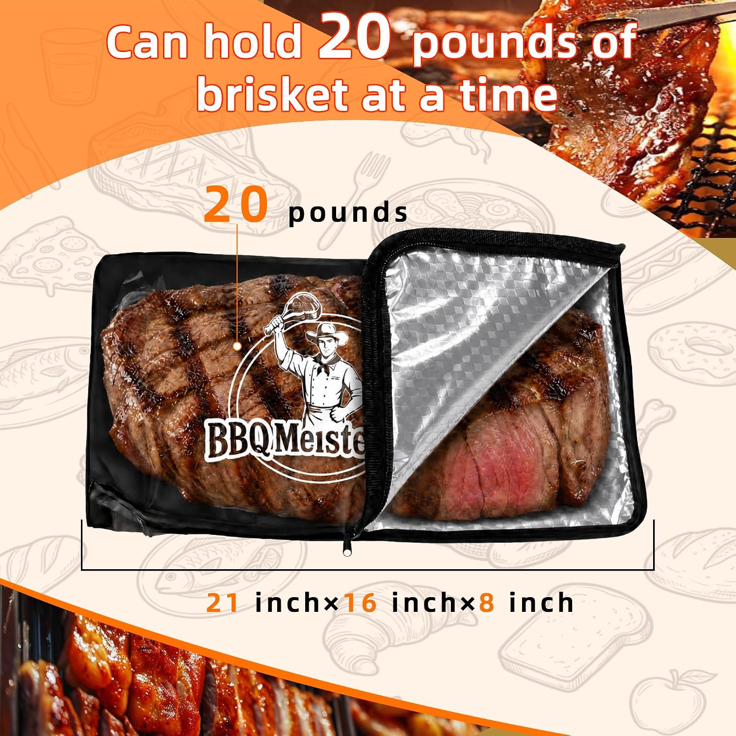 BBQ Meat Blanket Resting Brisket Bag Rugged 600D Oxford Leakproof Heat Pressed, Father's Day Birthday Wedding Gifts for Men Dad Husband Smoker&Grilling Accessories Backyard Camping Party(21") image 2