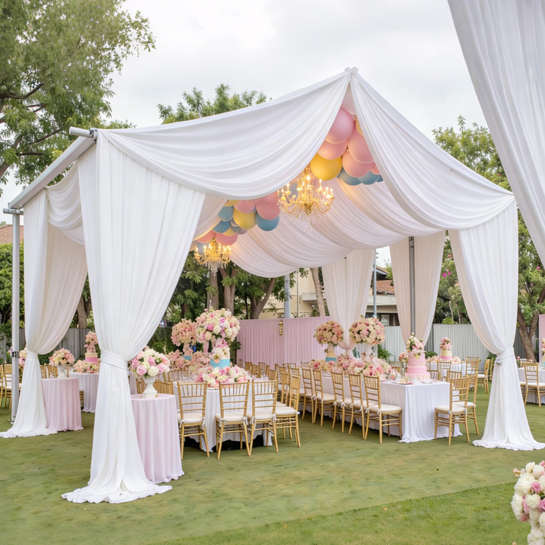 Deckenvorhänge für Hochzeit, knitterfrei, Dickes Polyester, 12,2 m, extra lang, für Geburtstagspartys, Veranstaltungen, Zelte, Baldachin, Veranstaltungen, Dekoration, 6 Paneele, 12,2 m, Weiß