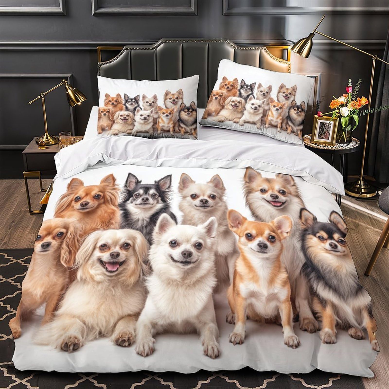 Parure de couette Chihuahua 3D en microfibre premium de qualité supérieure pour lit 1 place