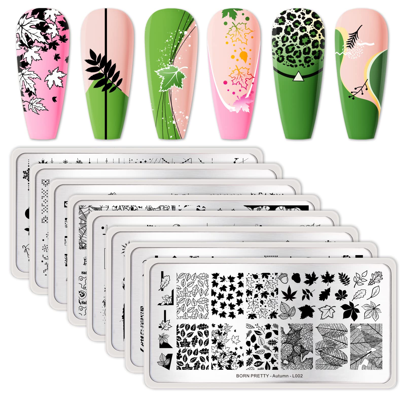 Born Pretty Christmas Nail Stamping Plates 8PCS Nail Art Design Kit Fall Winter Halloween Christmas Tree Patterns Templates with Snowflake Cute Deer