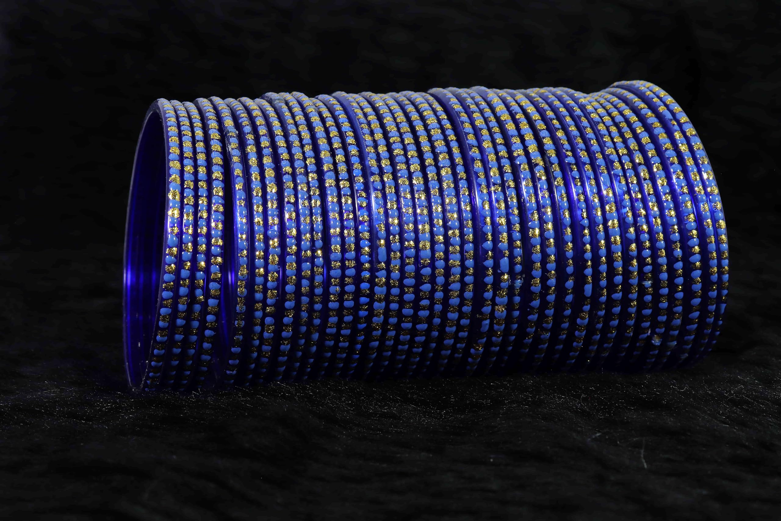 LAVAZZA Stylish Bangles Set for Women and Girls With Zircon Stone | Glass Bangles 2.4 | Trendy Chudiya Design | Golden Glitter Chudi Set - (KS6-Blue-2.4) 1