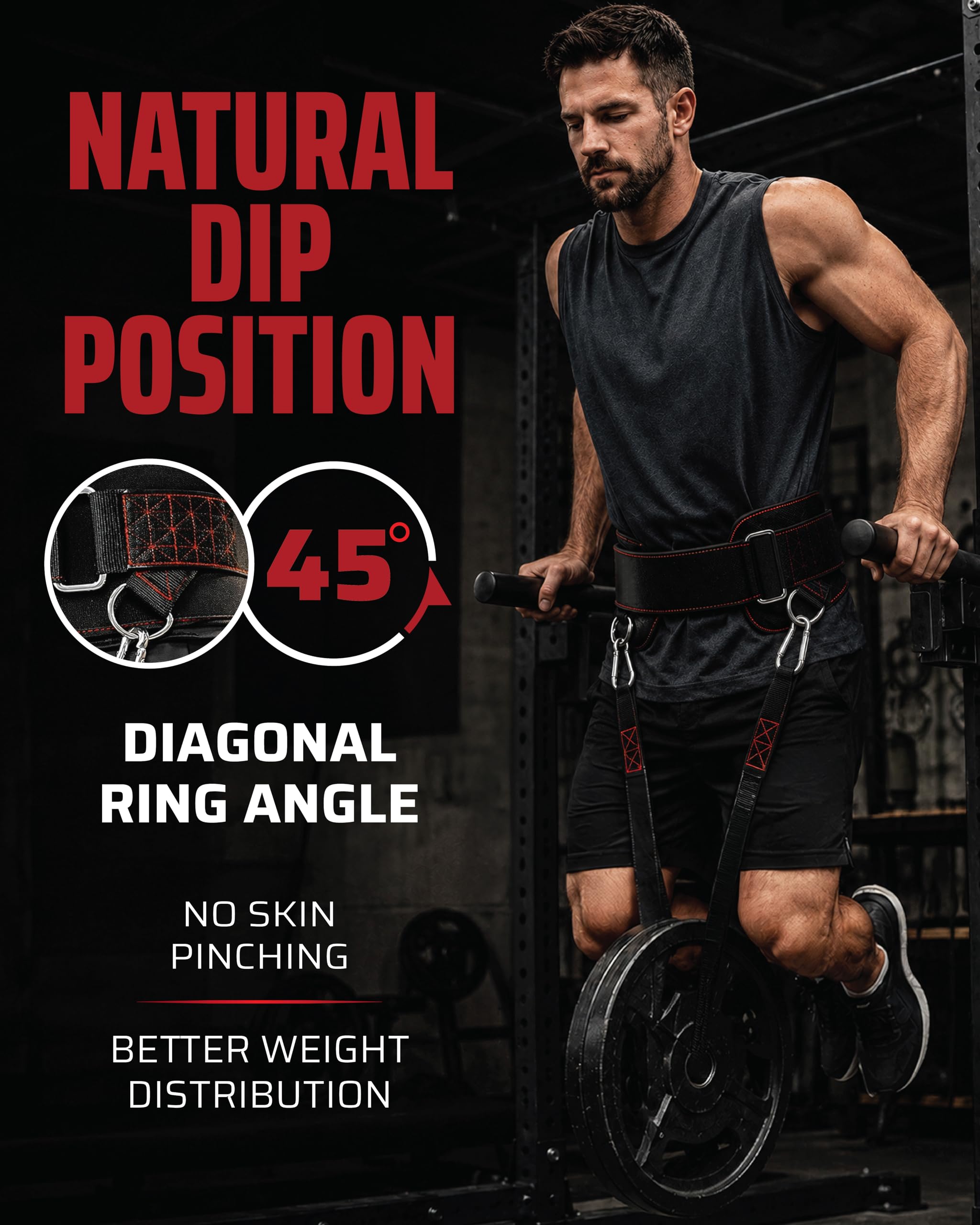 THEFITGUY Ultimate Dip Belt | Chiusura sicura - Non scivola verso il basso | Supporto strutturato per la schiena | Anelli a 45 angoli - Posizione di immersione confortevole | Cinghia da 101,6 cm e 2