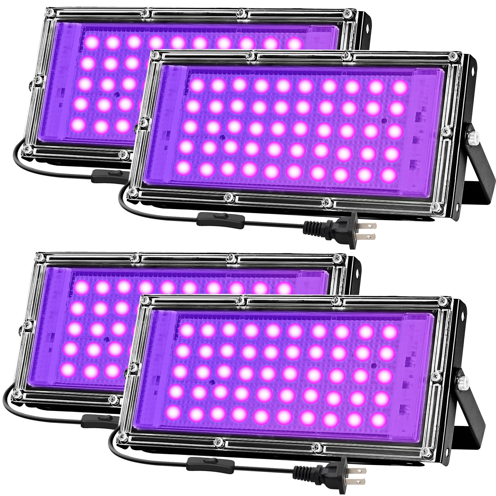 50W Black Lights for Glow Party - iCreating Indoor Strong High Power Black Light Flood Light 395nm UV Blacklight Floodlight Purple BlackLights Spotlight Fluorescent UV Lights for Halloween (4 Pack)