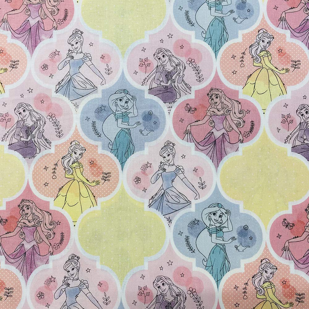 Amazon | 生地 布 綿100％ （ ディズニープリンセス アラベスク柄  
