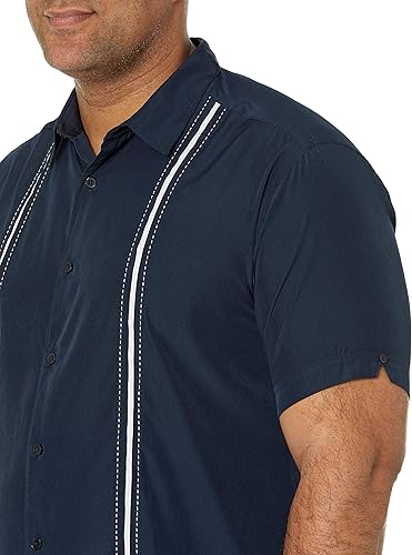 Miniatura 4 de Cubavera Camisa de manga corta con paneles para hombre, ajuste clásico, resistente a las arrugas, camisa casual con botones y cuello extendido