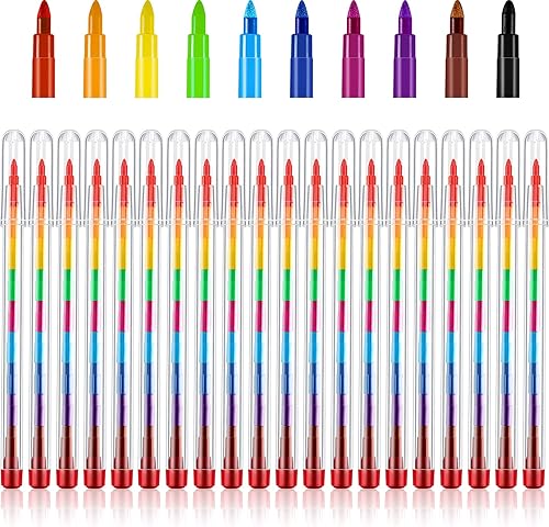 Outus 20 unidades de crayones apilables de colores apilables para construcción, recuerdos de fiesta, lápices de arco iris para escuela, oficina,