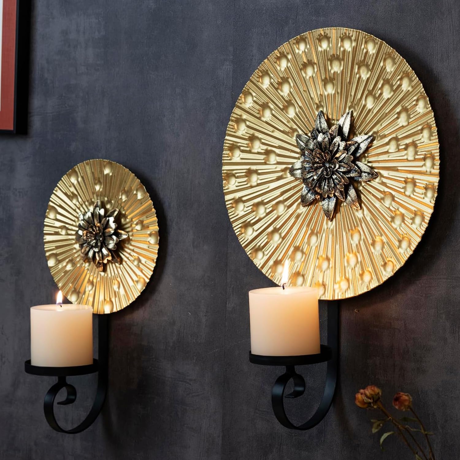 2 Stück Wandhalter für Kerzen,Wandkerzenhalter Metall Gold,Kerzenständer für Wandmontage,Wand Kerzenhalter für Deko