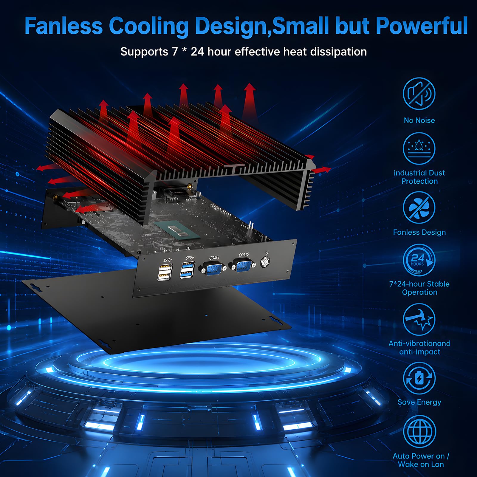 Mini PC Industrial, Core i7-5500U 2.4-3.0GHz Ordenador de Sobremesa sin Ventilador, Win-10 Pro, 16G RAM, 512G SSD, Dual LAN, 6xCOM RS232, Módulo 4G, Puertos HDMI/VGA, Encendido automático