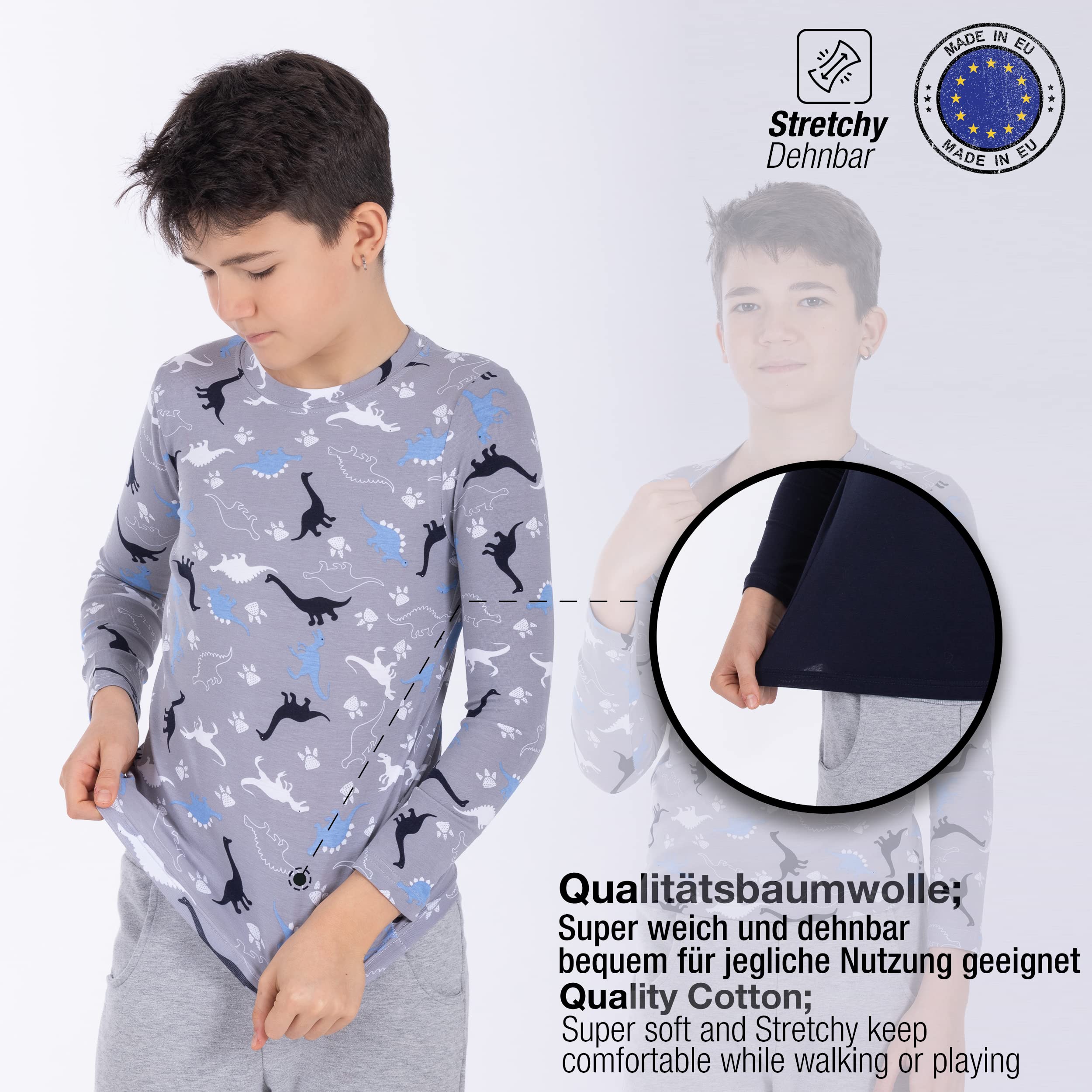 LOREZA ® 3 sous-vêtements Manches Longues Dinosaures Enfants Garçons sous-Vetements Maillots de Corps Chemise