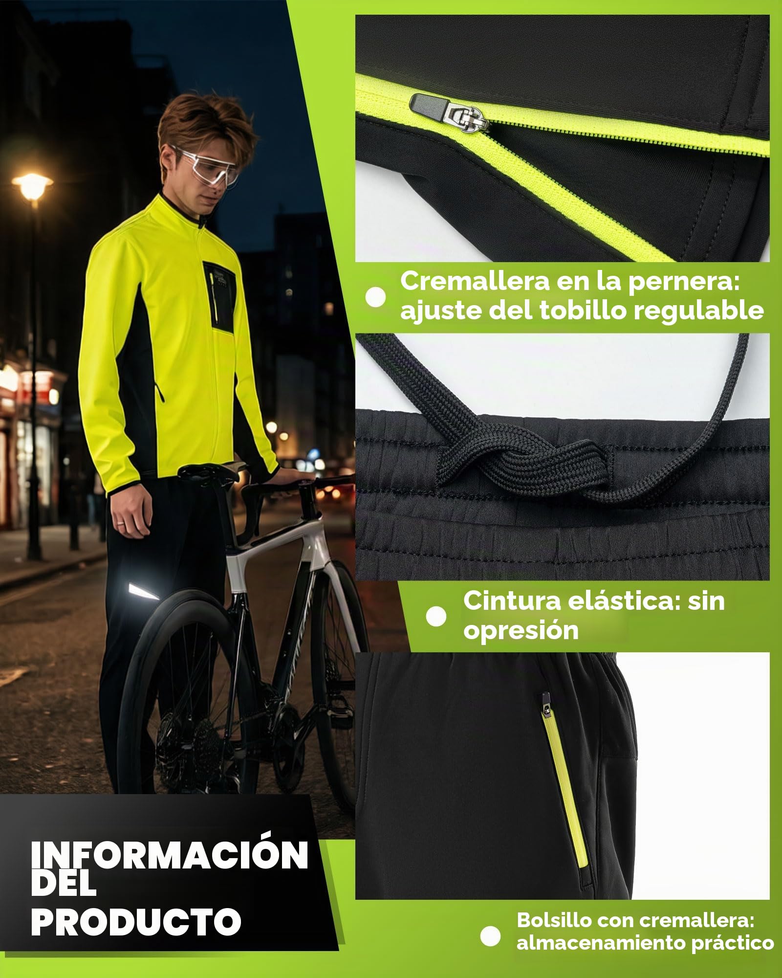ROCKBROS Chaqueta y Pantalón Ciclismo Invierno para Hombre Térmico a Prueba de Viento, Traje de Ciclismo Polar Transpirable para MTB Deportes Exteriores