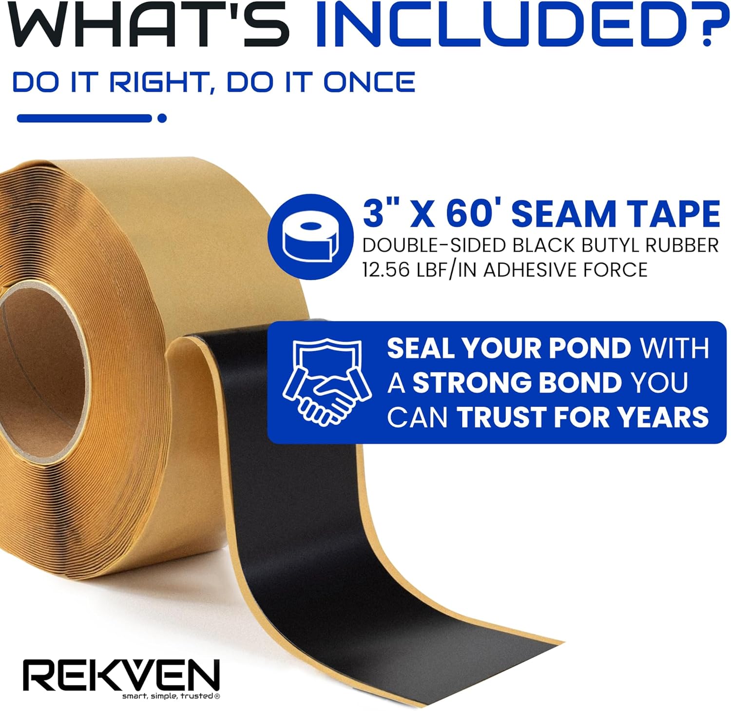 Pond Liner Seam Tape - 60 Feet x 3 Inch - Double Sided Butyl Tape - Bond Seal or Repair EPDM PVC HDPE LDPE RPE LLDPE - Perfect for Small or Large Fish and Koi Ponds Waterfalls and Water Features