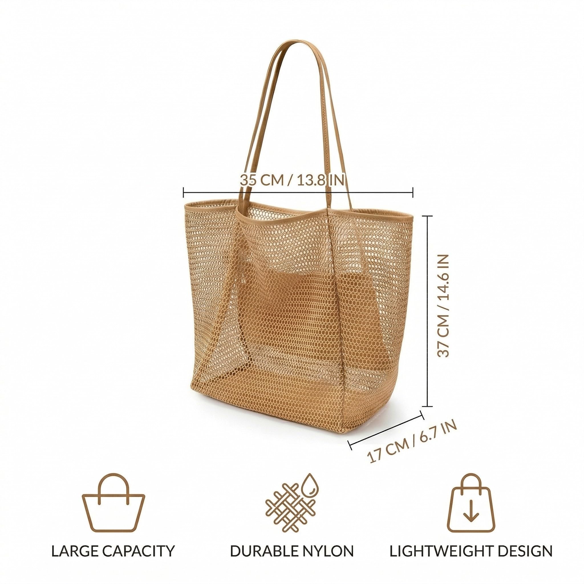 Borsa Mare Donna Grande Pieghevole in Nylon 35x17x37cm Marrone