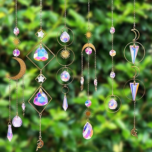 Sinor Atrapasoles de cristal, 6 piezas colgantes de luz de cristal colgantes, prismas para ventana, jardín, bola de cristal, adorno para decoración