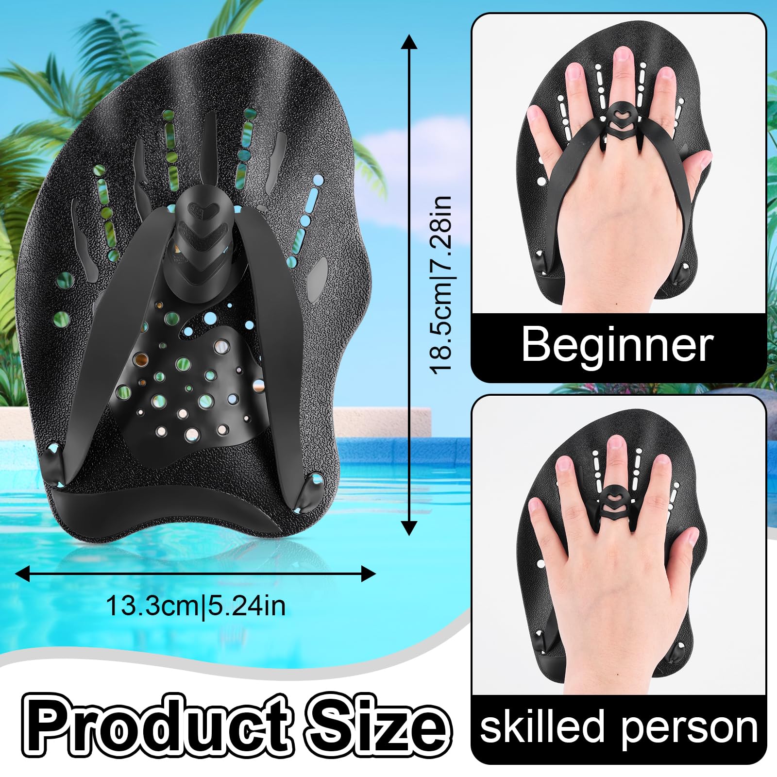 WuGU Pale da Mano da Nuoto, Palette Nuoto Piscina Regolabile, Swim Paddle, Pagaia Per Nuotos Mano, Aiuto all'allenamento Della Forza Per Adulti Bambini Unisex(Nero)