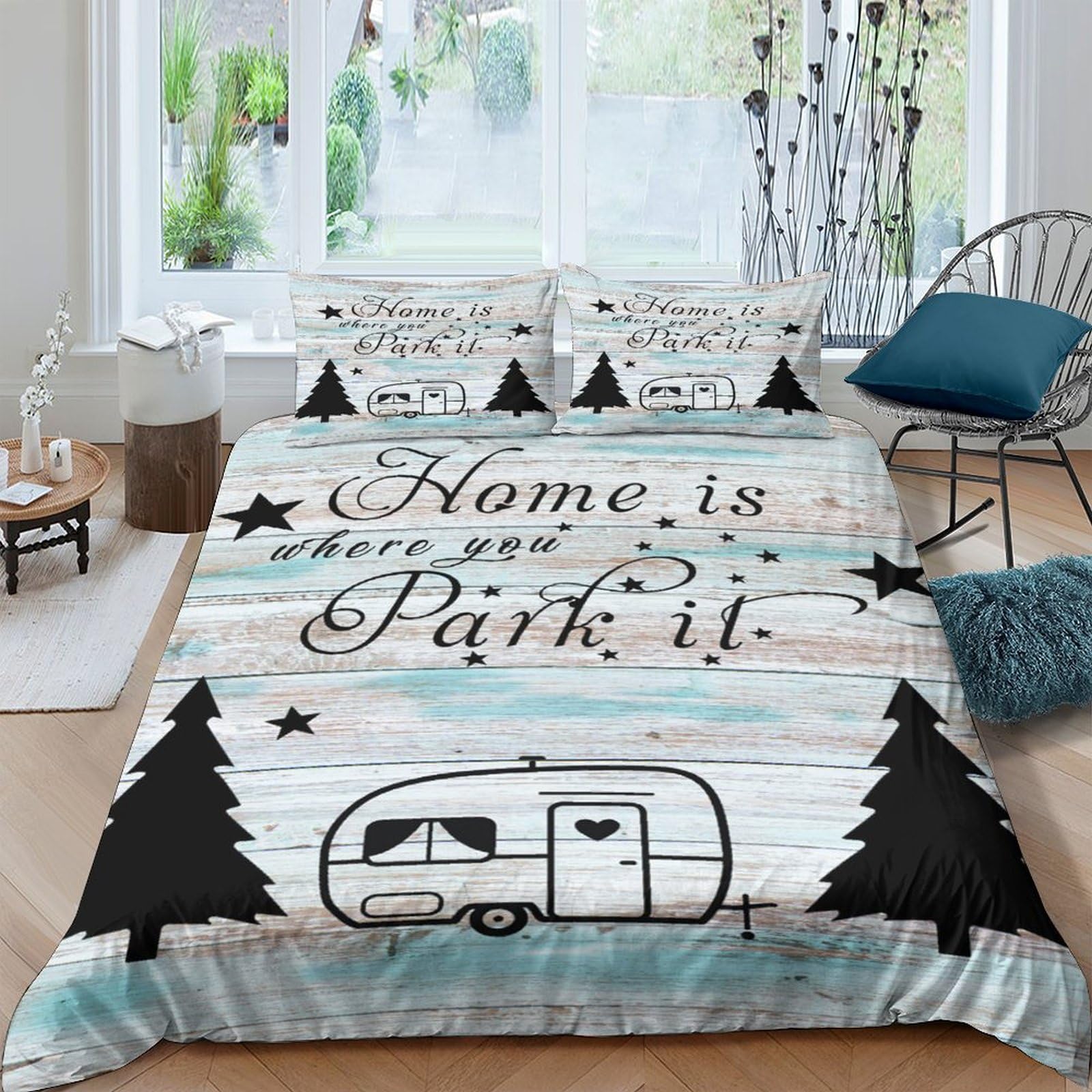 TUFRTGYHN 3D Printed Camper Forest Duvet Cover Set Microfiber Soft Breathable Includes 2 Pillowcases, Bedroom Decor for Home Apartment, Invisible Zip Single（135x200cm）